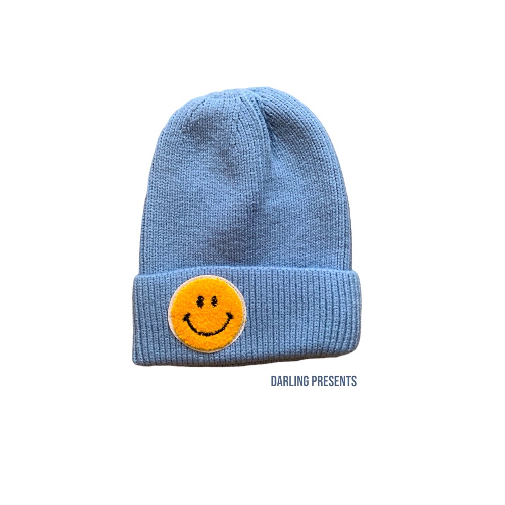 Smiley Face Beanie Unisex Color Blue